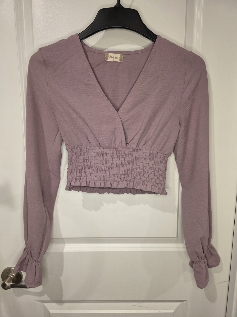 Altar'd State Smocked-Waist Cropped Surplice Top